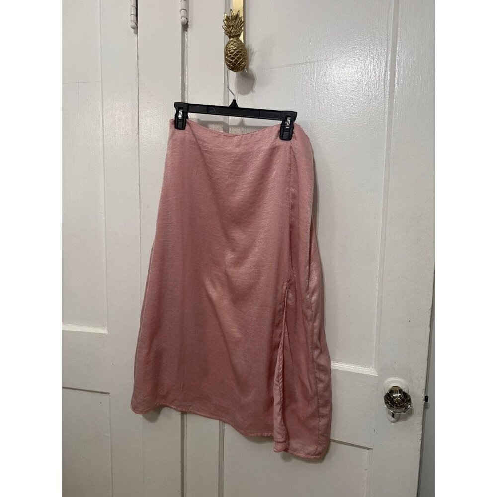 Nasty Gal Pink Satin Midi Skirt with Side Slit